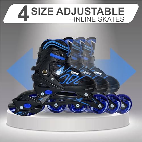 GURU Inline Skates, Inline Skates 4 Wheels 70mm for Kids & Adults Large Size in-line Skates - Size 36-39 Euro (Blue) - Image 2
