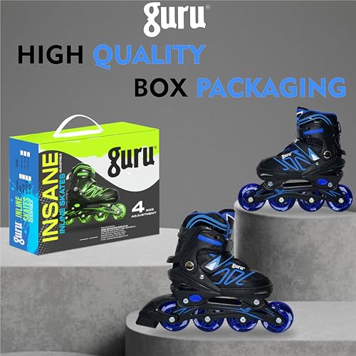 GURU Inline Skates, Inline Skates 4 Wheels 70mm for Kids & Adults Large Size in-line Skates - Size 36-39 Euro (Blue) - Image 4