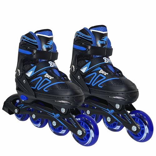 GURU Inline Skates, Inline Skates 4 Wheels 70mm for Kids & Adults Large Size in-line Skates - Size 36-39 Euro (Blue) - Image 1
