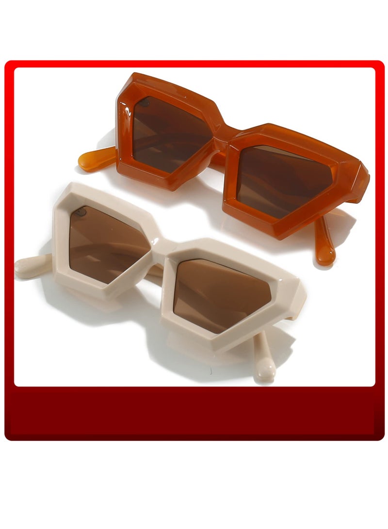 Excefore Thick Frame Cat Eye Sunglasses for Women, 2 Pcs Vintage Trendy Cateye Sun Glasses Retro Style Shades - Image 3