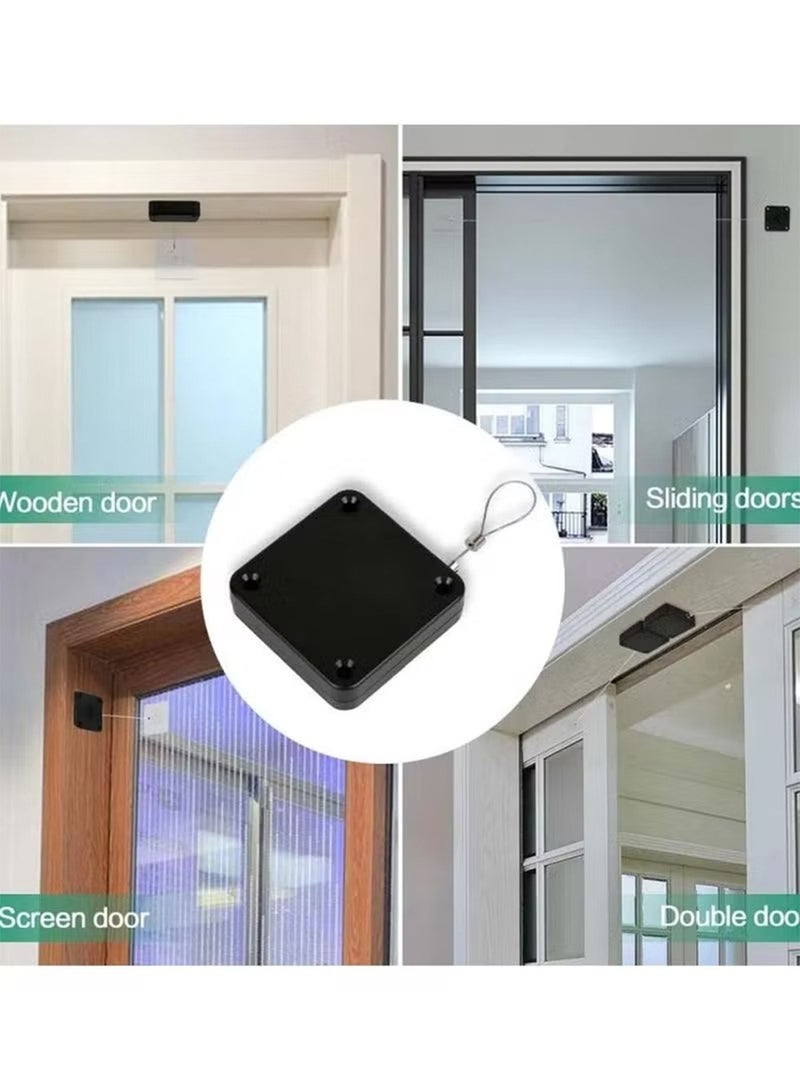 KHAJUL 4-Piece Automatic Sensor Door Closer Punch-Free Multifunctional Door Closer  Easy Installation with Drawstring for All Doors (Black) - Image 4