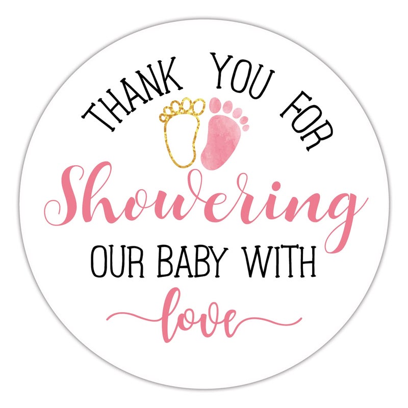 EKSPLODI Pink Baby Shower Stickers - Thank You Favors for Girls, 2 Inch, Pack of 50 - Image 1