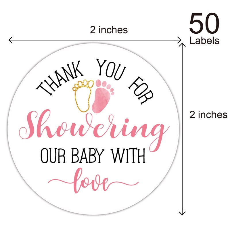EKSPLODI Pink Baby Shower Stickers - Thank You Favors for Girls, 2 Inch, Pack of 50 - Image 3