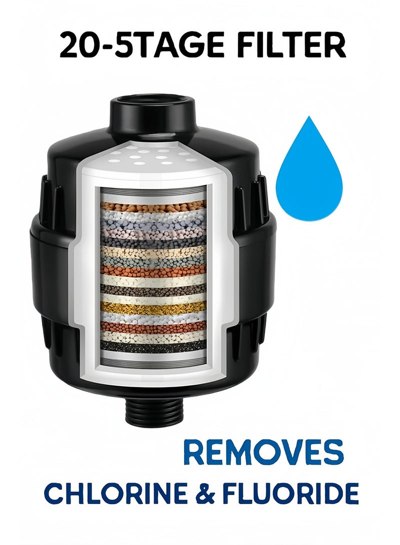 فلتر مياه الدش – 20 مرحلة لتقليل الكلور، مقاس عالمي مع خراطيش قابلة للاستبدال - Image 2
