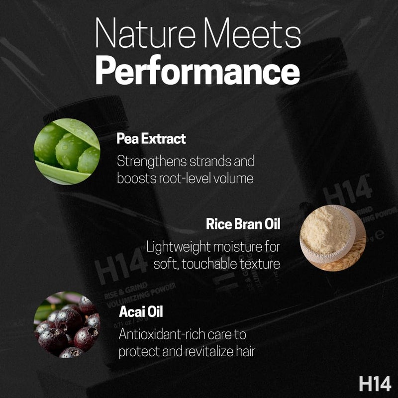 H14 Rise & Grind Hair Powder for Men â€“ Volumizing Matte Finish Styling Dust with Extra Hold â€“ Lightweight Thickening Powder with Pea Extract & Acai Oil â€“ Residue-Free Texture Booster, 0.71 oz - Image 5