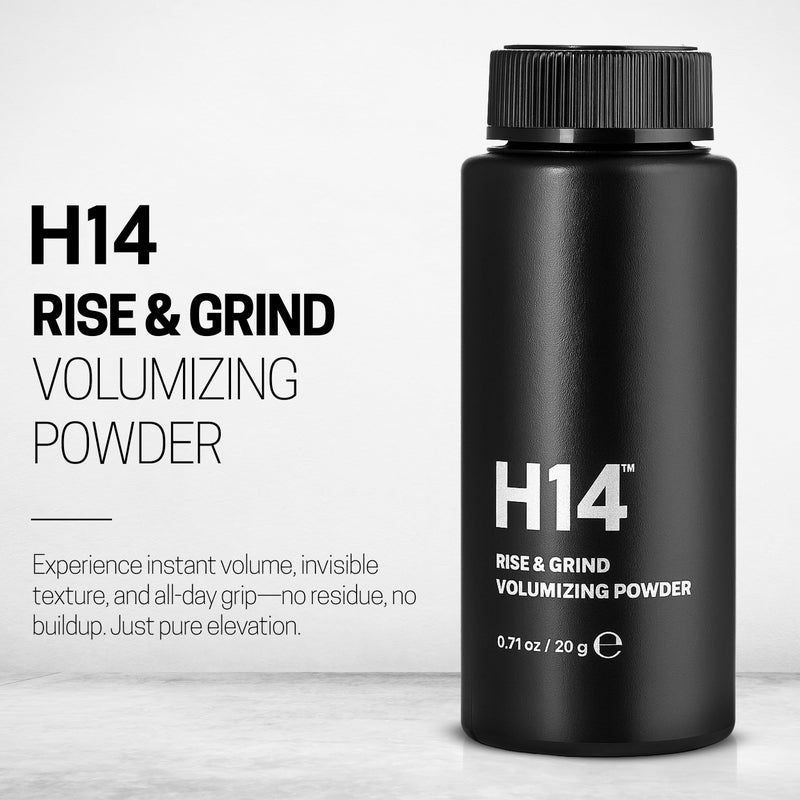 H14 Rise & Grind Hair Powder for Men â€“ Volumizing Matte Finish Styling Dust with Extra Hold â€“ Lightweight Thickening Powder with Pea Extract & Acai Oil â€“ Residue-Free Texture Booster, 0.71 oz - Image 2