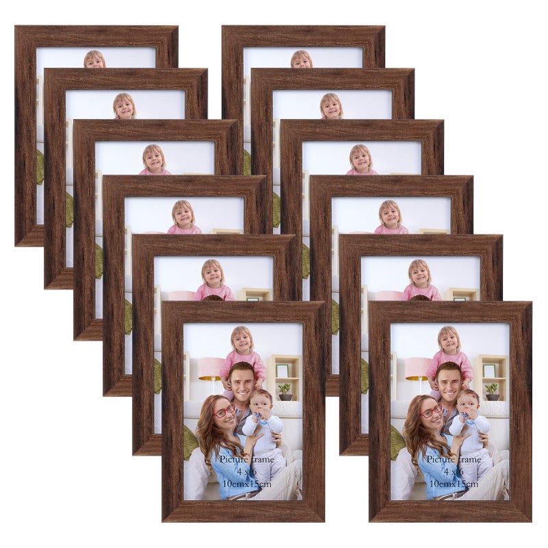Giftgarden 4x6 Picture Frame Brown Set of 12  Multi Rustic Walnut Wood-Color 4 by 6 Photo Frames Bulk for Wall or Tabletop Display - Image 1