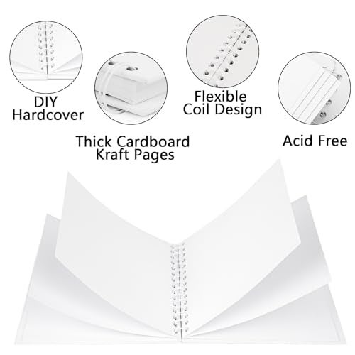 Yopih 8 x 8 Inch DIY Scrapbook Photo Album Hardcover Kraft Blank Page Acid-Free 40 Pages (20 Sheets) Memory Book for Wedding Anniversaries Family Baby Memories Small Scrapbooking Projects, White - Image 5