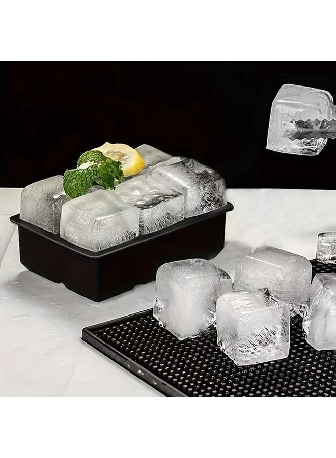 1pc Silicone Ice Cube Tray with Lid Black 6 Grids Large Size Reusable Detachable Keeps Drinks Chilled Ideal for Kitchen Parties Apartment Essentials Freezer Accessories - Image 1