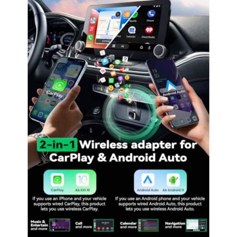 محول Carplay وAndroid Auto اللاسلكي، دونجل صغير ومستقر 2 في 1 بتصميم معدني، يحول CarPlay/AA السلكي للمركبة إلى لاسلكي، لنظام iOS 10+/Android 11+ والسيارات من 2016 رمادي - Image 4