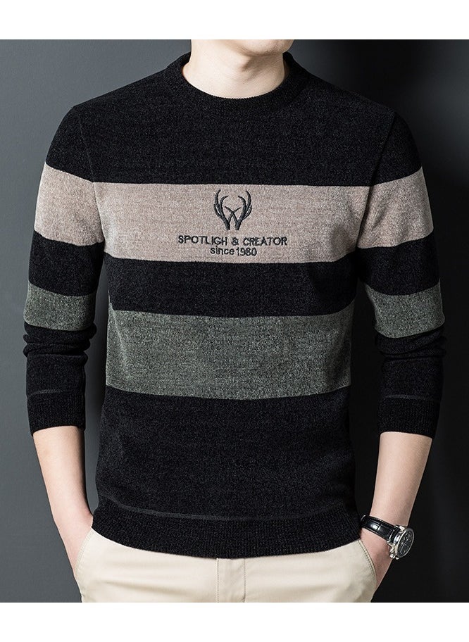 NIBEMINENT All Match Knitted Color Block Sweater, Men's Casual Warm High Stretch Crew Neck Pullover Sweater For Men Fall Winter  - Image 1
