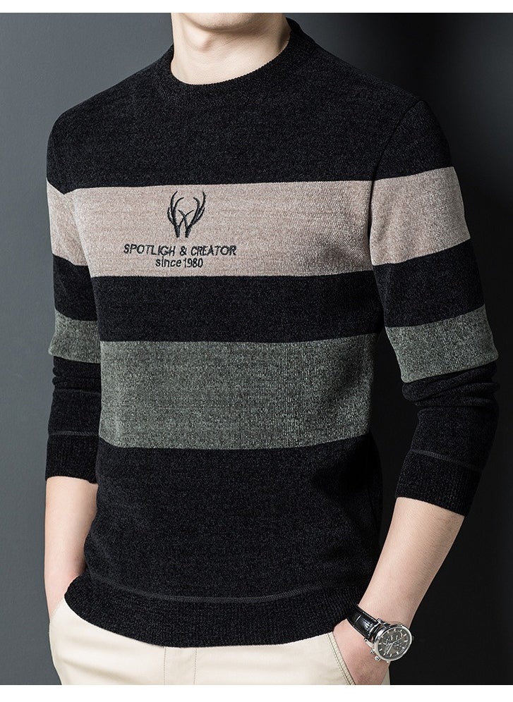 NIBEMINENT All Match Knitted Color Block Sweater, Men's Casual Warm High Stretch Crew Neck Pullover Sweater For Men Fall Winter  - Image 2