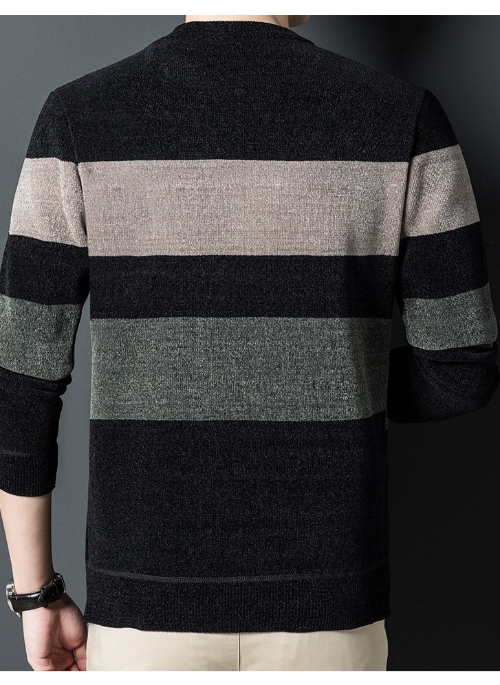 NIBEMINENT All Match Knitted Color Block Sweater, Men's Casual Warm High Stretch Crew Neck Pullover Sweater For Men Fall Winter  - Image 3