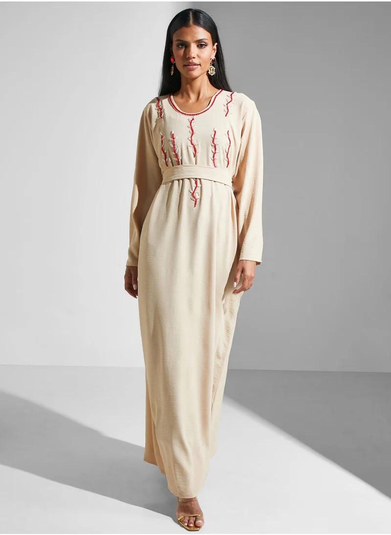 hayas closet Embellished Belted Jalabiya