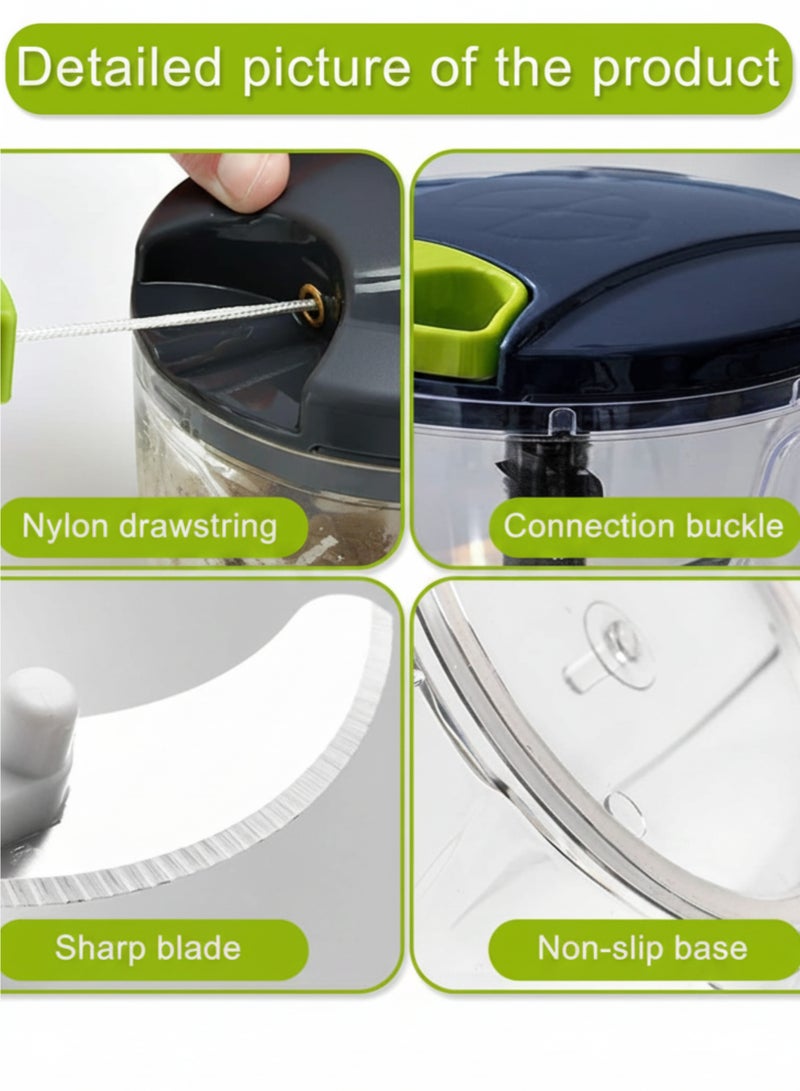 Manual Vegetable Chopper Cutter with Pull Cord, Multifunction Food Processor, Garlic Onion Meat Slicer - Image 3