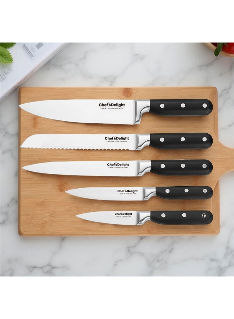 DANUBE HOME Chef's Delight 7-Piece Knife Set with Stand – Premium Stainless Steel Kitchen Knives for Professional & Home Use | Sharp Blades | Essential Culinary Cutting Tools - Image 2
