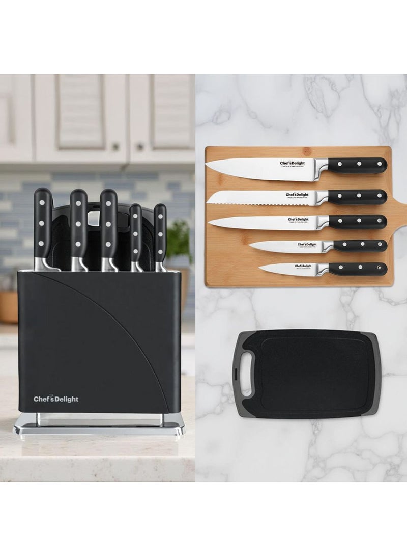DANUBE HOME Chef's Delight 7-Piece Knife Set with Stand – Premium Stainless Steel Kitchen Knives for Professional & Home Use | Sharp Blades | Essential Culinary Cutting Tools - Image 1