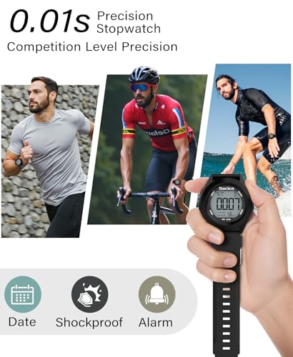 SOCICO Mens Digital Watch Sports Waterproof Outdoor Large Face Military Watches with Stopwatch Back Light Alarm Date Display (Black-red Buttons) - Image 5