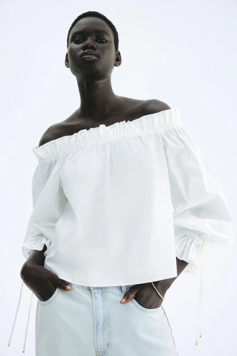 H&M Off-the-shoulder poplin blouse