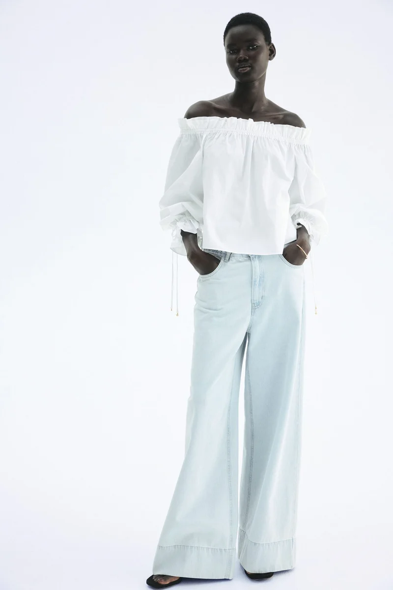 H&M Off-the-shoulder poplin blouse