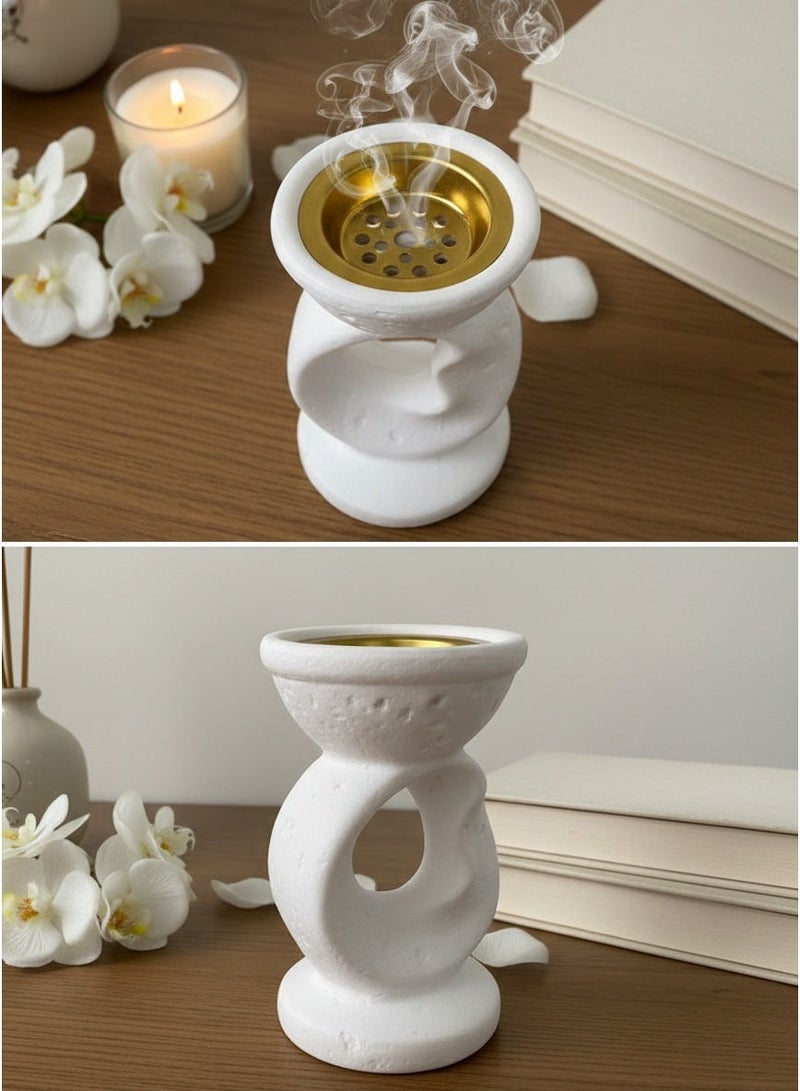 Living Modern White Ceramic Incense Burner with Gold Accent(Height 12 cm, Diameter9 cm) - Image 3