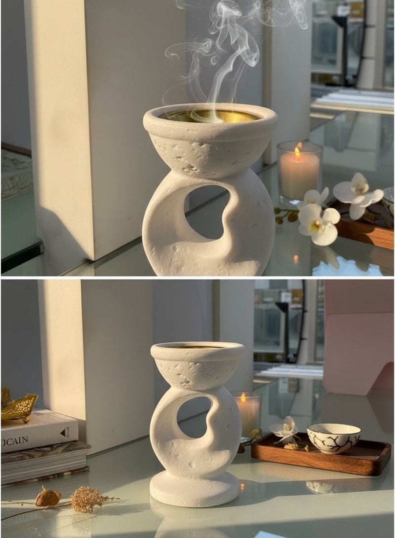 Living Modern White Ceramic Incense Burner with Gold Accent(Height 12 cm, Diameter9 cm) - Image 2