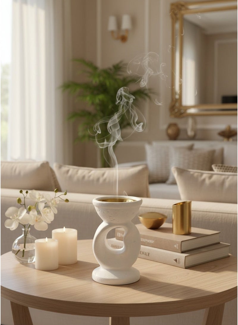 Living Modern White Ceramic Incense Burner with Gold Accent(Height 12 cm, Diameter9 cm) - Image 1