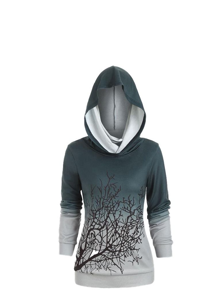 Loquat Cap Collar Digital Print Color Gradient Long Sleeve Cross-border Popular Large Size Women's Hoodie - Image 1