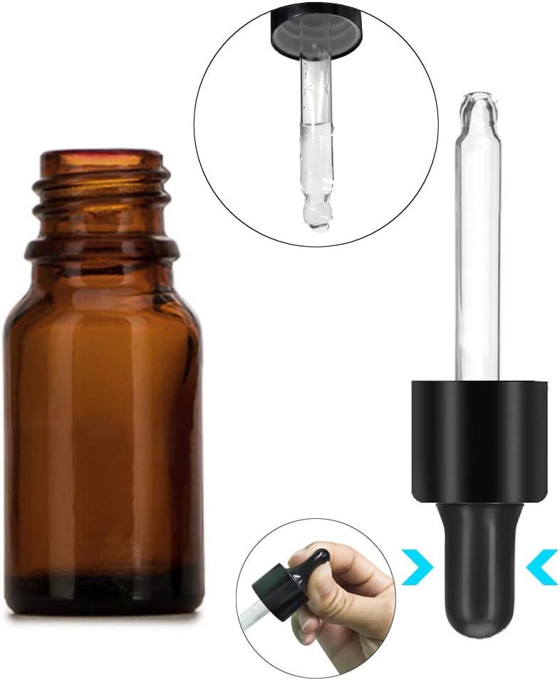 YLX 12 قطعة، زجاجات 10 مل، زجاجات قطارة زيت عطري كهرمانية صغيرة فارغة مع قمع صغير لزيوت التدليك والعطور وزجاجات الأدوية للعلاج العطري - Image 2