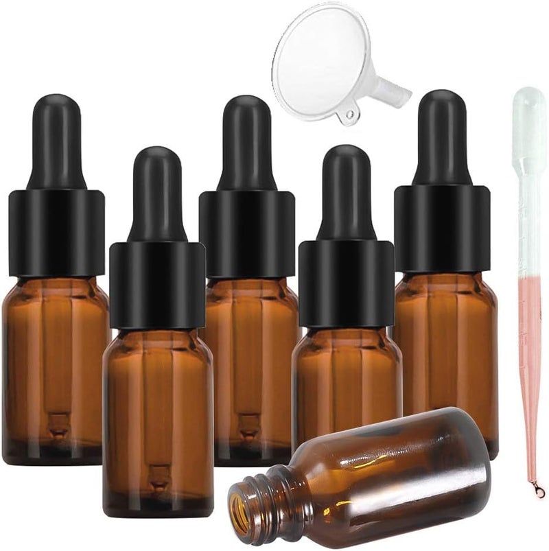 YLX 12 قطعة، زجاجات 10 مل، زجاجات قطارة زيت عطري كهرمانية صغيرة فارغة مع قمع صغير لزيوت التدليك والعطور وزجاجات الأدوية للعلاج العطري - Image 1