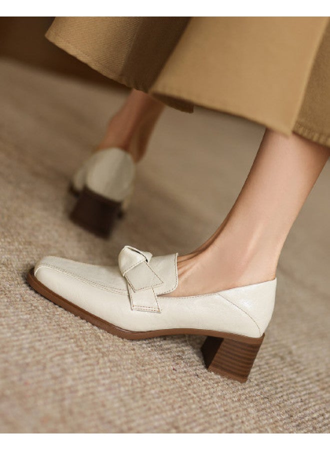 AME Elegant Women's Flats 2025 New Bow Detail D'orsay Flats Stitched Mid Heel Loafers For Women Commuting - Image 1