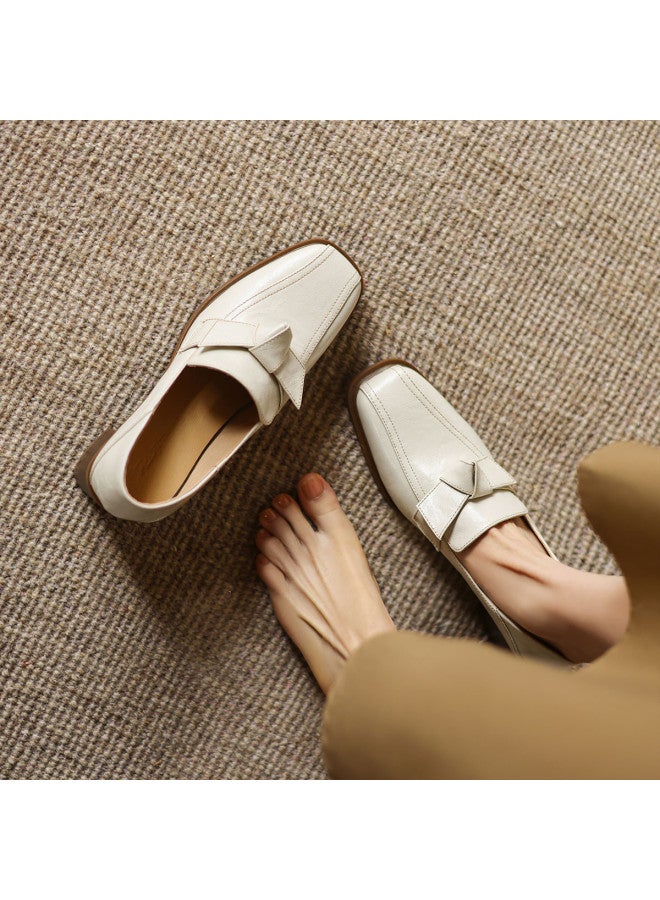 AME Elegant Women's Flats 2025 New Bow Detail D'orsay Flats Stitched Mid Heel Loafers For Women Commuting - Image 4