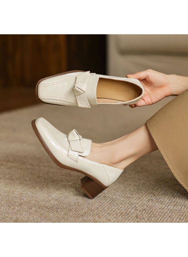 AME Elegant Women's Flats 2025 New Bow Detail D'orsay Flats Stitched Mid Heel Loafers For Women Commuting - Image 2