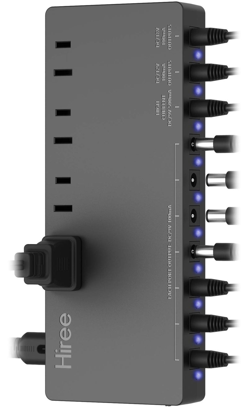 Hiree Guitar Pedal Power Supply Adapter Station Distributor 10 Isolated DC Output for 9V/12V/18V Effect PedalBoard with 4 AC Outlet for Charging Speaker, Musical Instruments - Image 1