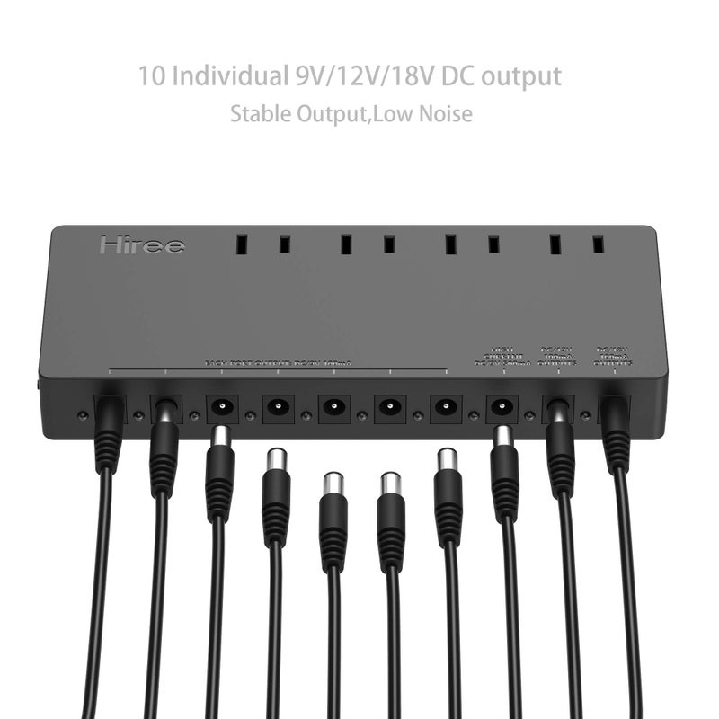 Hiree Guitar Pedal Power Supply Adapter Station Distributor 10 Isolated DC Output for 9V/12V/18V Effect PedalBoard with 4 AC Outlet for Charging Speaker, Musical Instruments - Image 3