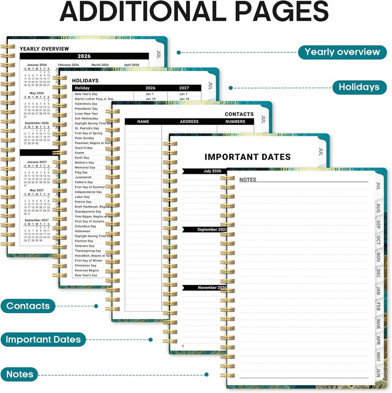 Taja Planner 2026–2027 Academic Book, Weekly and Monthly Layout, July 2026 to June 2027, Hardcover Agenda with Tabs, School and Office Supplies, A5 Size 6.3" x 8.5" - Golden Currents - Image 5