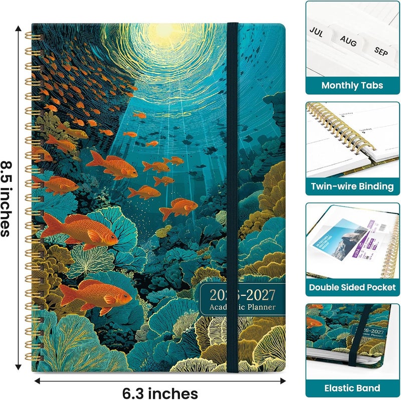 Taja Planner 2026–2027 Academic Book, Weekly and Monthly Layout, July 2026 to June 2027, Hardcover Agenda with Tabs, School and Office Supplies, A5 Size 6.3" x 8.5" - Golden Currents - Image 4