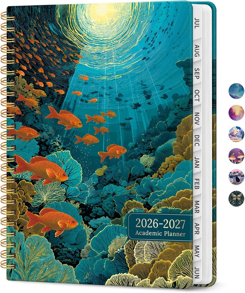 Taja Planner 2026–2027 Academic Book, Weekly and Monthly Layout, July 2026 to June 2027, Hardcover Agenda with Tabs, School and Office Supplies, A5 Size 6.3" x 8.5" - Golden Currents - Image 1