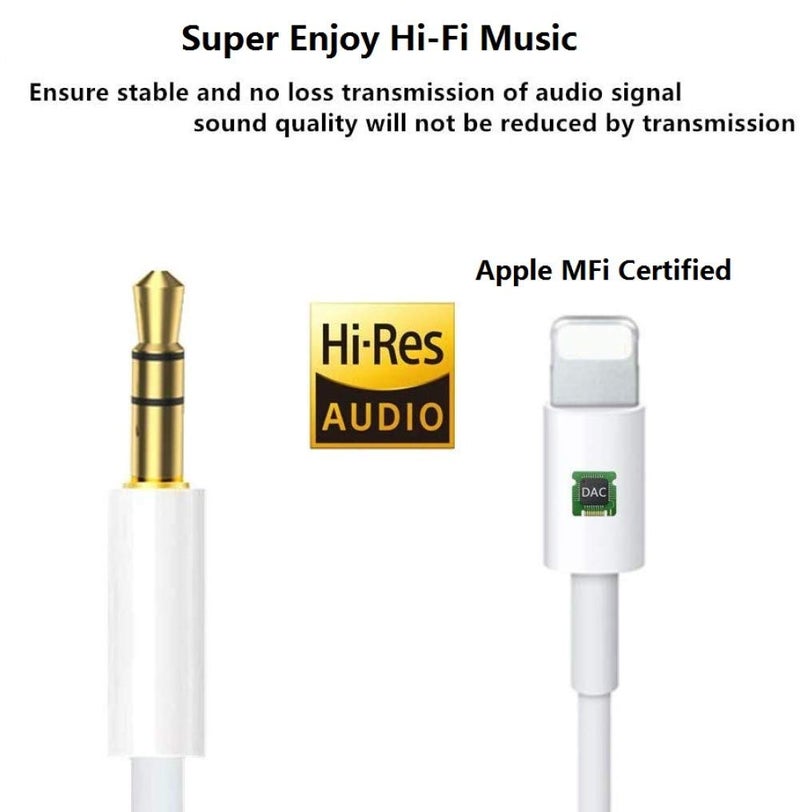 wamaxlink iPhone Aux Cord for Car, 2 Pack [Apple MFi Certified] Lightning to 3.5 mm AUX Audio Cable Cord for Car Home Stereo, Speaker, Headphone Compatible with iPhone 14 13 12 11 Pro Max XS XR X 8, 3.3ft White - Image 4