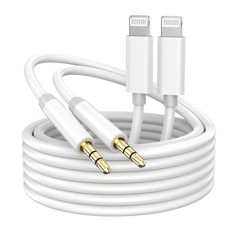 wamaxlink iPhone Aux Cord for Car, 2 Pack [Apple MFi Certified] Lightning to 3.5 mm AUX Audio Cable Cord for Car Home Stereo, Speaker, Headphone Compatible with iPhone 14 13 12 11 Pro Max XS XR X 8, 3.3ft White - Image 1