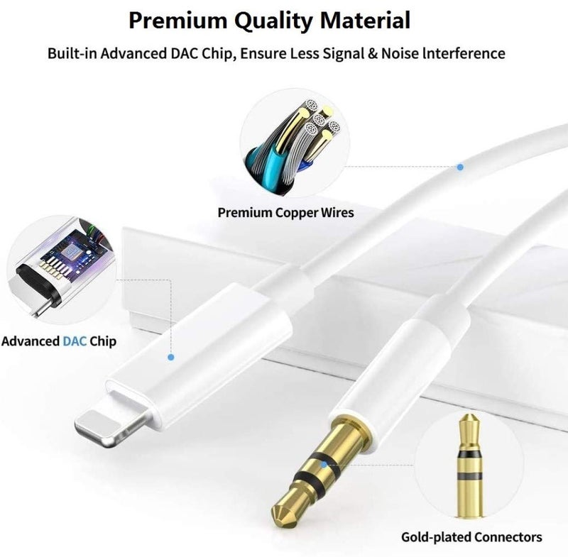 wamaxlink iPhone Aux Cord for Car, 2 Pack [Apple MFi Certified] Lightning to 3.5 mm AUX Audio Cable Cord for Car Home Stereo, Speaker, Headphone Compatible with iPhone 14 13 12 11 Pro Max XS XR X 8, 3.3ft White - Image 2