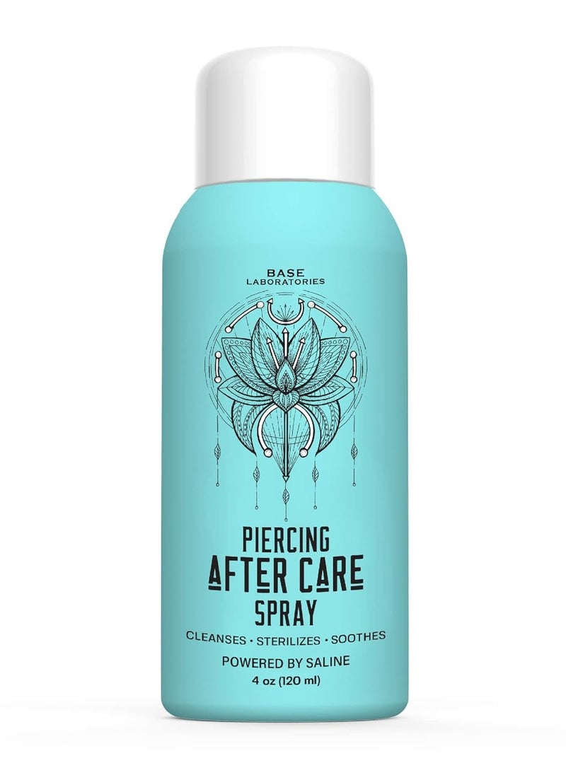 BASE LABORATORIES BASE LABORATORIES بخاخ العناية بعد الثقب | بخاخ محلول ملحي معقم للثقب | بخاخ منظف للثقب للأذنين والأنف - محلول ملحي للثقب، نتوءات الثقب، نتوءات الجدرة والجروح 4 أونصة  - Image 1