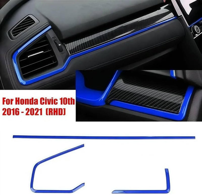 Blue ABS Plastic Center Console Trim For Honda Civic 10th Gen 2016 2021 LHD RHD - Image 4
