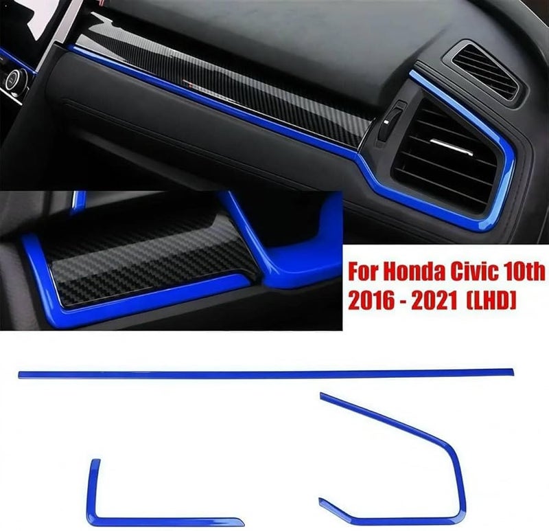 Blue ABS Plastic Center Console Trim For Honda Civic 10th Gen 2016 2021 LHD RHD - Image 3