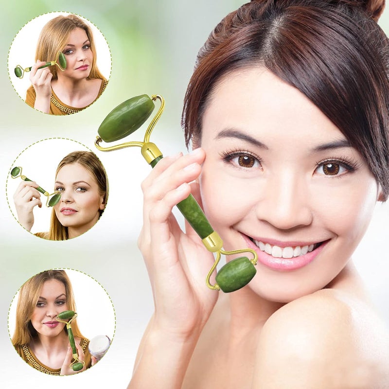 Jade Roller and Gua Sha Massager Tools, Anti-Aging Face Roller Massage, Facial Roller to Reduce Wrinkles, Eye Puffiness, Durable, Noiseless Stones Massager Kit for Face, Neck, Back, Leg - Image 5
