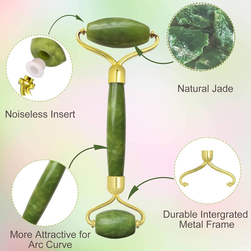 Jade Roller and Gua Sha Massager Tools, Anti-Aging Face Roller Massage, Facial Roller to Reduce Wrinkles, Eye Puffiness, Durable, Noiseless Stones Massager Kit for Face, Neck, Back, Leg - Image 4