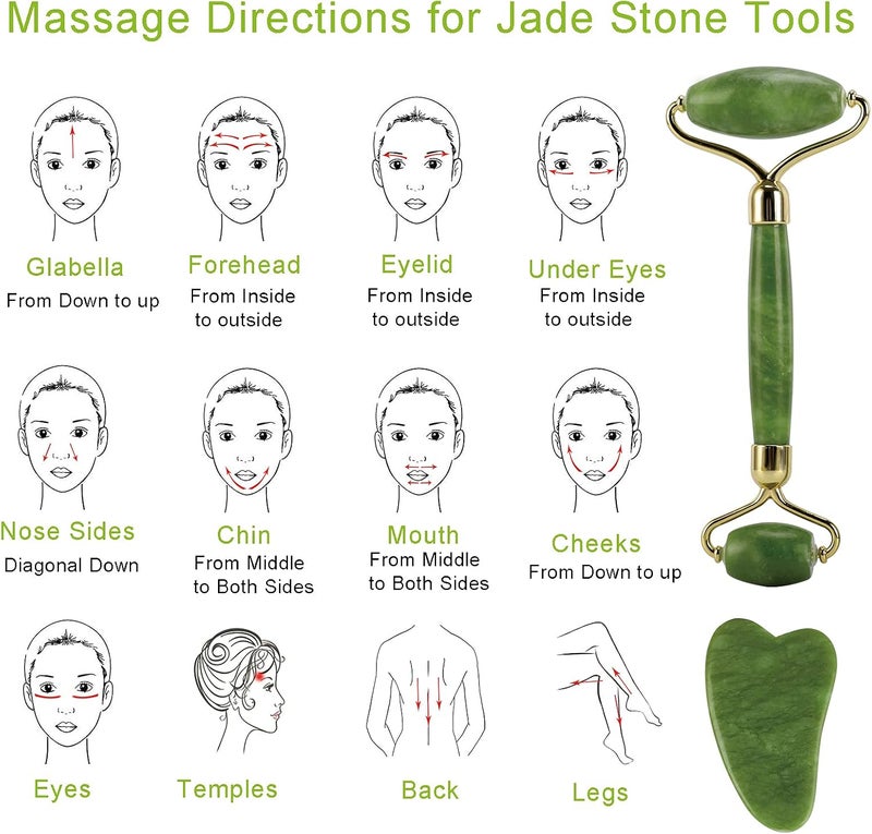 Jade Roller and Gua Sha Massager Tools, Anti-Aging Face Roller Massage, Facial Roller to Reduce Wrinkles, Eye Puffiness, Durable, Noiseless Stones Massager Kit for Face, Neck, Back, Leg - Image 3