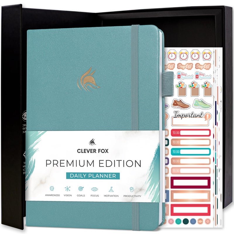 Clever Fox Planner Daily Premium â€“ Undated Daily Planner with Hourly Schedule, Personal Organizer, Productivity Journal, 6 Months (Aquamarine) - Image 1
