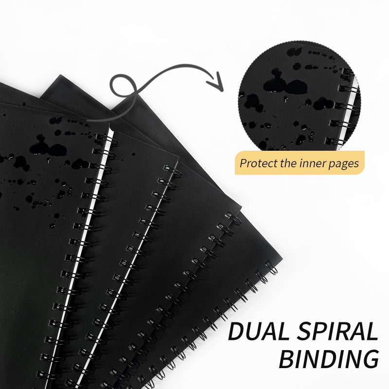 Ouzoustate Lined Spiral Notebook B5 Black Journal 7.48'' X 10.18''-4 Pack 7mm College Ruled Hardcover Notebooks 160 Pages 100GSM Thick Paper for Note Taking School Office Supplies - Image 4