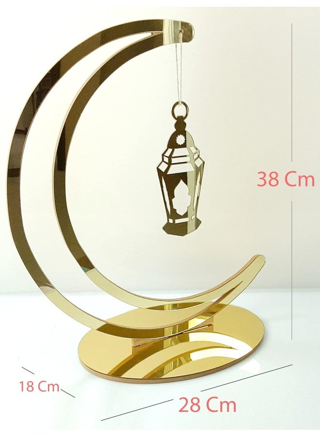 TPGP Wooden Ramadan crescent in golden acrylic, Acrylic Ramadan Decoration هلال رمضان خشبي بالأكرليك الذهبي (Medium)  - Image 2